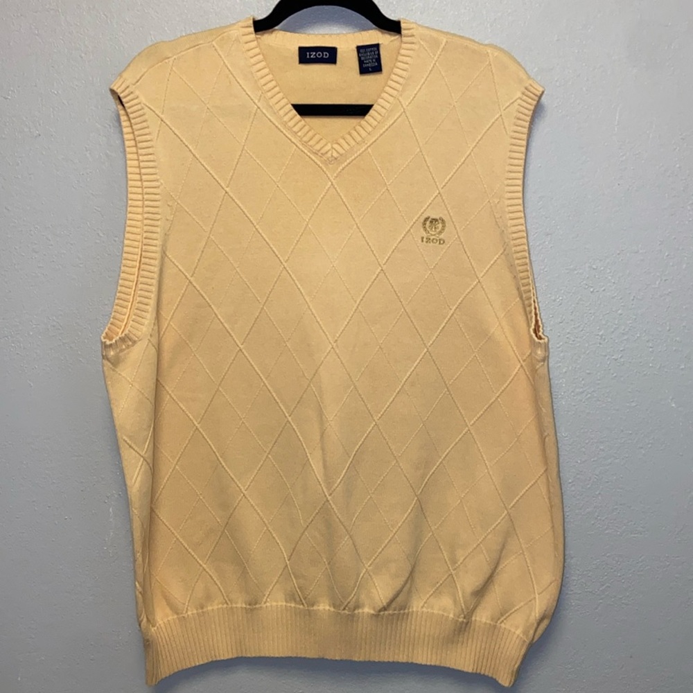 Izod Men’s Large Butter Yellow V-neck Vintage Preppy Vest 3308